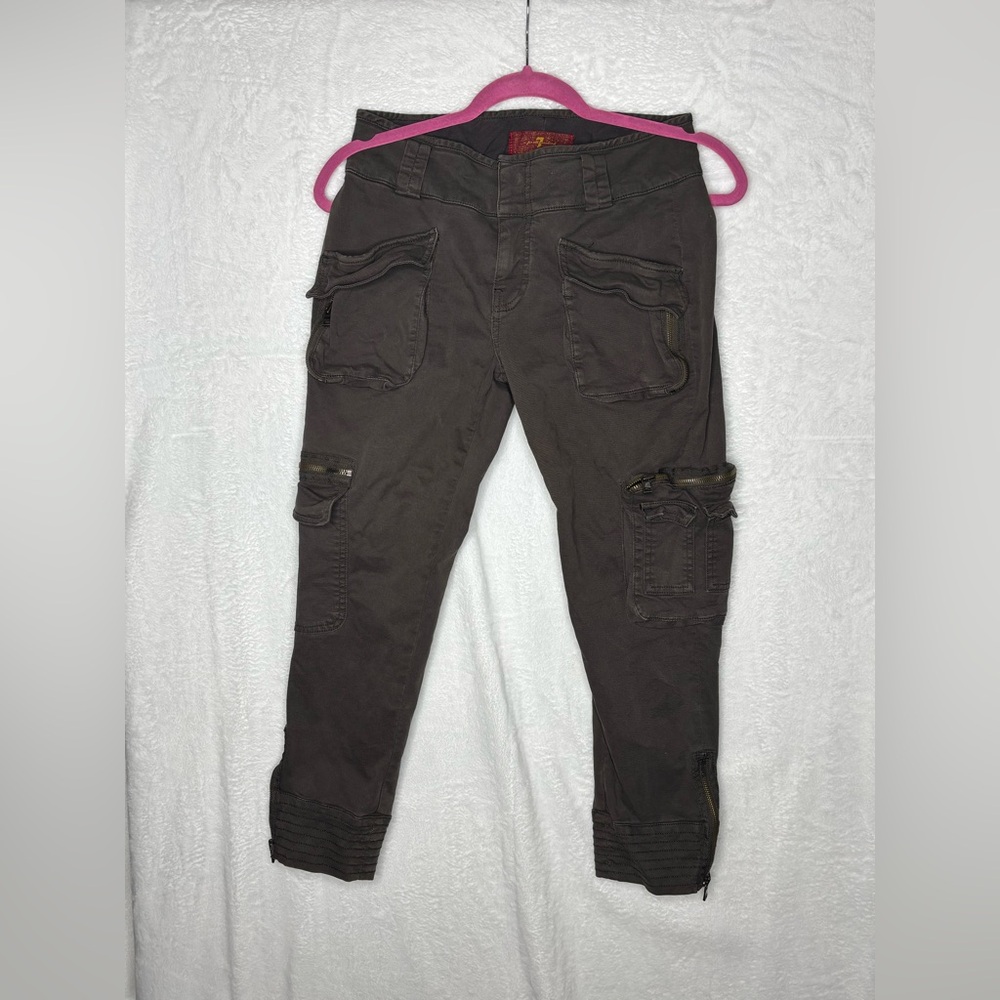 7 For All Mankind women's Military Style Army Camo Cargo Pants Ankle Zip Sz 24